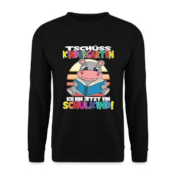 Tschüss Kindergarten Ich Bin Jetzt Ein Schulkind! - Unisex Pullover - Schwarz - Vorne - Alina (178cm) & Michal (187cm)