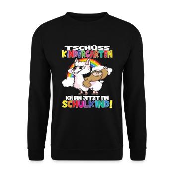 Tschüss Kindergarten Ich Bin Jetzt Ein Schulkind! - Unisex Pullover - Schwarz - Vorne - Alina (178cm) & Michal (187cm)