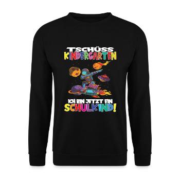 Tschüss Kindergarten Ich Bin Jetzt Ein Schulkind! - Unisex Pullover - Schwarz - Vorne - Alina (178cm) & Michal (187cm)