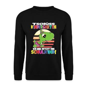 Tschüss Kindergarten Ich Bin Jetzt Ein Schulkind! - Unisex Pullover - Schwarz - Vorne - Alina (178cm) & Michal (187cm)