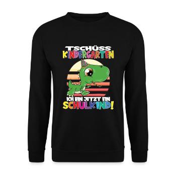 Tschüss Kindergarten Ich Bin Jetzt Ein Schulkind! - Unisex Pullover - Schwarz - Vorne - Alina (178cm) & Michal (187cm)