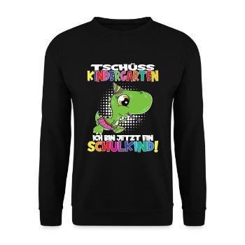 Tschüss Kindergarten Ich Bin Jetzt Ein Schulkind! - Unisex Pullover - Schwarz - Vorne - Alina (178cm) & Michal (187cm)