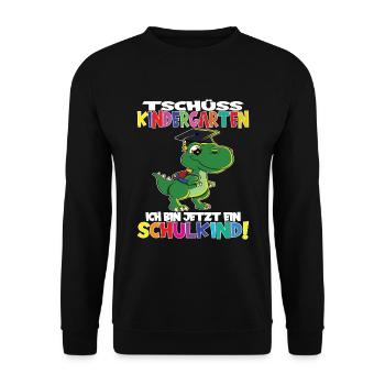 Tschüss Kindergarten Ich Bin Jetzt Ein Schulkind! - Unisex Pullover - Schwarz - Vorne - Alina (178cm) & Michal (187cm)