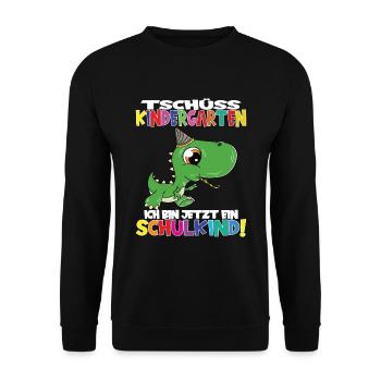 Tschüss Kindergarten Ich Bin Jetzt Ein Schulkind! - Unisex Pullover - Schwarz - Vorne - Alina (178cm) & Michal (187cm)