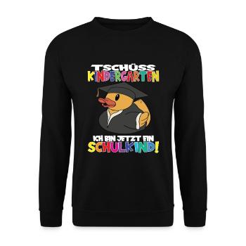 Tschüss Kindergarten Ich Bin Jetzt Ein Schulkind! - Unisex Pullover - Schwarz - Vorne - Alina (178cm) & Michal (187cm)