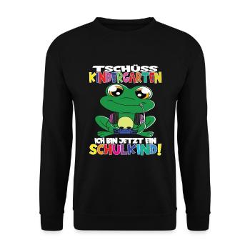 Tschüss Kindergarten Ich Bin Jetzt Ein Schulkind! - Unisex Pullover - Schwarz - Vorne - Alina (178cm) & Michal (187cm)