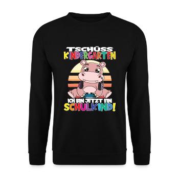 Tschüss Kindergarten Ich Bin Jetzt Ein Schulkind! - Unisex Pullover - Schwarz - Vorne - Alina (178cm) & Michal (187cm)