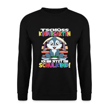 Tschüss Kindergarten Ich Bin Jetzt Ein Schulkind! - Unisex Pullover - Schwarz - Vorne - Alina (178cm) & Michal (187cm)
