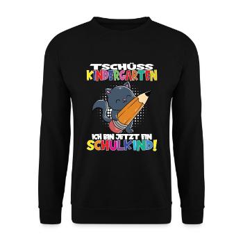 Tschüss Kindergarten Ich Bin Jetzt Ein Schulkind! - Unisex Pullover - Schwarz - Vorne - Alina (178cm) & Michal (187cm)