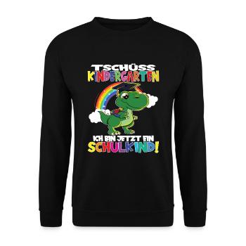 Tschüss Kindergarten Ich Bin Jetzt Ein Schulkind! - Unisex Pullover - Schwarz - Vorne - Alina (178cm) & Michal (187cm)