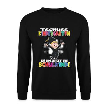 Tschüss Kindergarten Ich Bin Jetzt Ein Schulkind! - Unisex Pullover - Schwarz - Vorne - Alina (178cm) & Michal (187cm)