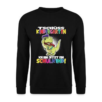 Tschüss Kindergarten Ich Bin Jetzt Ein Schulkind! - Unisex Pullover - Schwarz - Vorne - Alina (178cm) & Michal (187cm)