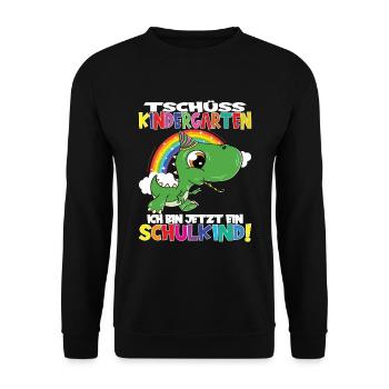 Tschüss Kindergarten Ich Bin Jetzt Ein Schulkind! - Unisex Pullover - Schwarz - Vorne - Alina (178cm) & Michal (187cm)