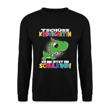 Tschüss Kindergarten Ich Bin Jetzt Ein Schulkind! - Unisex Pullover - Schwarz - Vorne - Alina (178cm) & Michal (187cm)