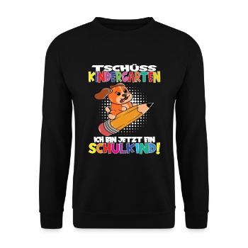 Tschüss Kindergarten Ich Bin Jetzt Ein Schulkind! - Unisex Pullover - Schwarz - Vorne - Alina (178cm) & Michal (187cm)