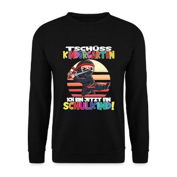 Tschüss Kindergarten Ich Bin Jetzt Ein Schulkind! - Unisex Pullover - Schwarz - Vorne - Alina (178cm) & Michal (187cm)