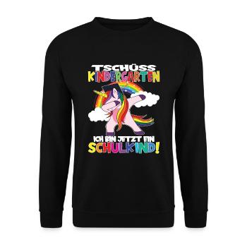 Tschüss Kindergarten Ich Bin Jetzt Ein Schulkind! - Unisex Pullover - Schwarz - Vorne - Alina (178cm) & Michal (187cm)