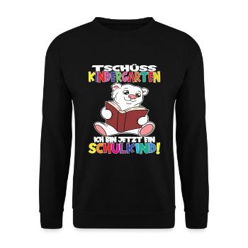 Tschüss Kindergarten Ich Bin Jetzt Ein Schulkind! - Unisex Pullover - Schwarz - Vorne - Alina (178cm) & Michal (187cm)