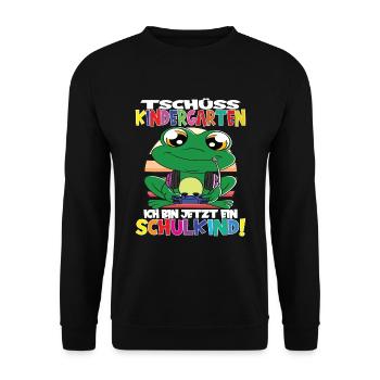 Tschüss Kindergarten Ich Bin Jetzt Ein Schulkind! - Unisex Pullover - Schwarz - Vorne - Alina (178cm) & Michal (187cm)