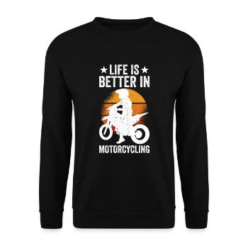 Life Is Better In Motorcycling - Unisex Pullover - Schwarz - Vorne - Alina (178cm) & Michal (187cm)