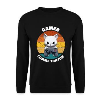 Gamer comme tonton chat manette vintage soleil - Sweat-shirt Unisexe - noir - Devant - Alina (178cm) & Michal (187cm)