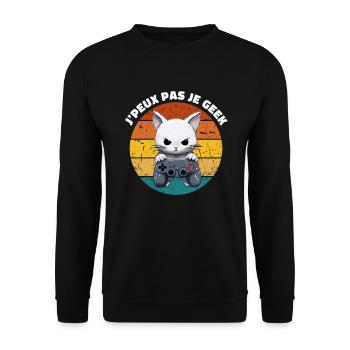 J'peux pas je geek humour console chat jeux vidéo - Sweat-shirt Unisexe - noir - Devant - Alina (178cm) & Michal (187cm)