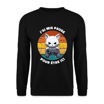 J'ai mis pause pour être ici joueur humour - Sweat-shirt Unisexe - noir - Devant - Alina (178cm) & Michal (187cm)