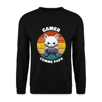 Gamer comme papa chat manette jeux-vidéo retro - Sweat-shirt Unisexe - noir - Devant - Alina (178cm) & Michal (187cm)