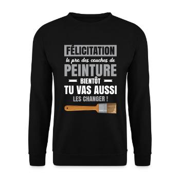 Annonce Grossesse Papa Peintre Bâtiment Humour - Sweat-shirt Unisexe - noir - Devant - Alina (178cm) & Michal (187cm)