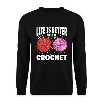 Life Is Better With Crochet - Unisex Sweatshirt - black - Front - Alina (178cm) & Michal (187cm)