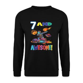 7 And Awesome Birthday Astronaut - Unisex Sweatshirt - black - Front - Alina (178cm) & Michal (187cm)