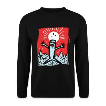Japanische Rote Sonne glückliches Strichmännchen - Unisex Pullover - Schwarz - Vorne - Alina (178cm) & Michal (187cm)