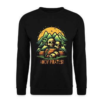 Ahoi Piraten: Pirateninsel und Schatzkiste - Unisex Pullover - Schwarz - Vorne - Alina (178cm) & Michal (187cm)