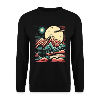 Japanische Berglandschaft und Tempel - Unisex Pullover - Schwarz - Vorne - Alina (178cm) & Michal (187cm)