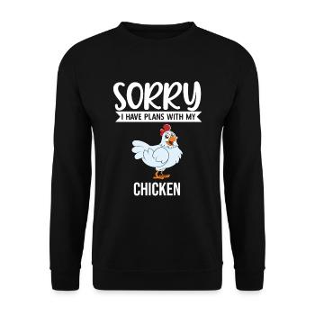 Lustiger Hühner Spruch Huhn - Unisex Pullover - Schwarz - Vorne - Alina (178cm) & Michal (187cm)