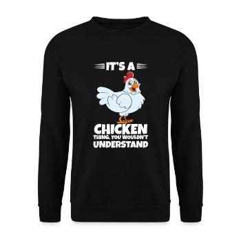 Lustiger Hühner Spruch Huhn - Unisex Pullover - Schwarz - Vorne - Alina (178cm) & Michal (187cm)