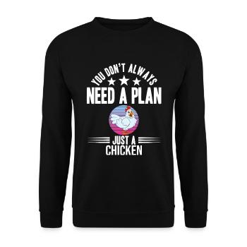 Lustiger Hühner Spruch Huhn - Unisex Pullover - Schwarz - Vorne - Alina (178cm) & Michal (187cm)