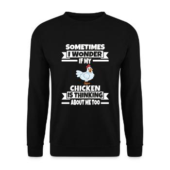 Lustiger Hühner Spruch Huhn - Unisex Pullover - Schwarz - Vorne - Alina (178cm) & Michal (187cm)
