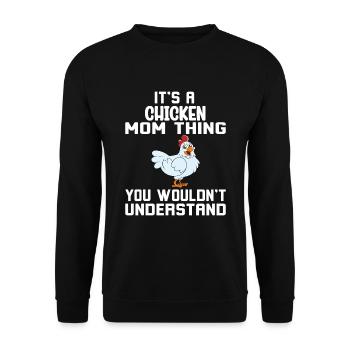 Lustiger Hühner Spruch Huhn - Unisex Pullover - Schwarz - Vorne - Alina (178cm) & Michal (187cm)