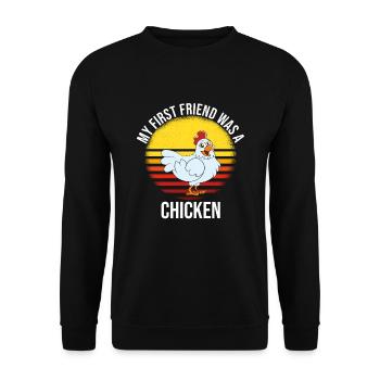 Lustiger Hühner Spruch Huhn - Unisex Pullover - Schwarz - Vorne - Alina (178cm) & Michal (187cm)