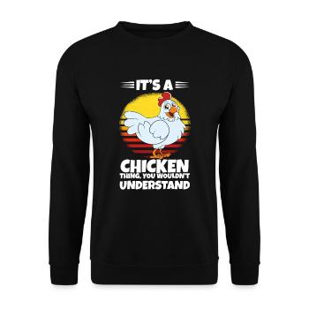 Lustiger Hühner Spruch Huhn - Unisex Pullover - Schwarz - Vorne - Alina (178cm) & Michal (187cm)