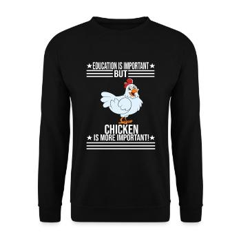 Lustiger Hühner Spruch Huhn - Unisex Pullover - Schwarz - Vorne - Alina (178cm) & Michal (187cm)