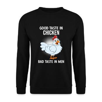 Lustiger Hühner Spruch Huhn - Unisex Pullover - Schwarz - Vorne - Alina (178cm) & Michal (187cm)