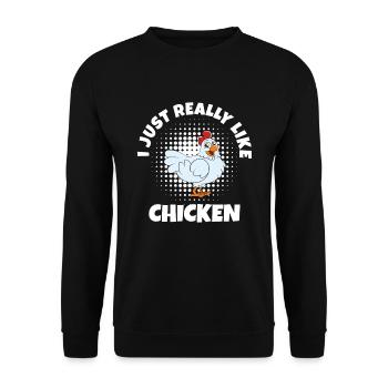 Lustiger Hühner Spruch Huhn - Unisex Pullover - Schwarz - Vorne - Alina (178cm) & Michal (187cm)