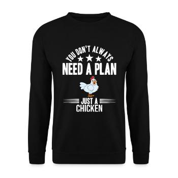 Lustiger Hühner Spruch Huhn - Unisex Pullover - Schwarz - Vorne - Alina (178cm) & Michal (187cm)