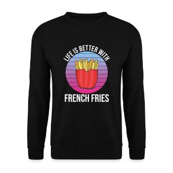 Lustige Pommes Lustig French Fries - Unisex Pullover - Schwarz - Vorne - Alina (178cm) & Michal (187cm)