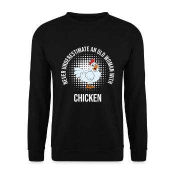 Funny Chicken Saying Chicken - Unisex Sweatshirt - black - Front - Alina (178cm) & Michal (187cm)