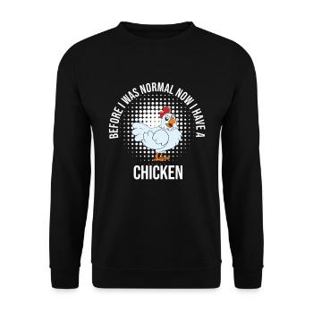 Funny Chicken Saying Chicken - Unisex Sweatshirt - black - Front - Alina (178cm) & Michal (187cm)