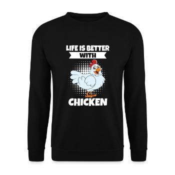 Lustiger Hühner Spruch Huhn - Unisex Pullover - Schwarz - Vorne - Alina (178cm) & Michal (187cm)