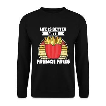 Lustige Pommes Lustig French Fries - Unisex Pullover - Schwarz - Vorne - Alina (178cm) & Michal (187cm)